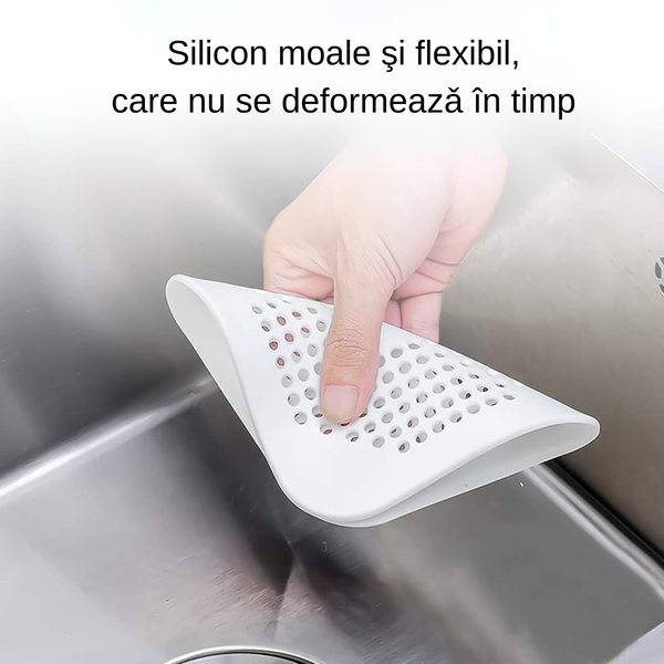 Sitǎ de scurgere din silicon, cu ventuze, pentru chiuvetǎ şi cadǎ